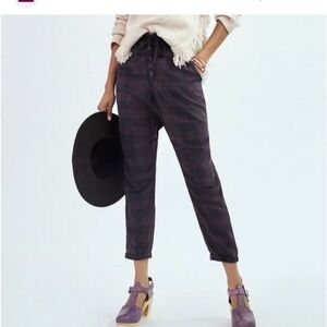 NWT Anthropologie || Jacquie Button Fly Plaid Jogger